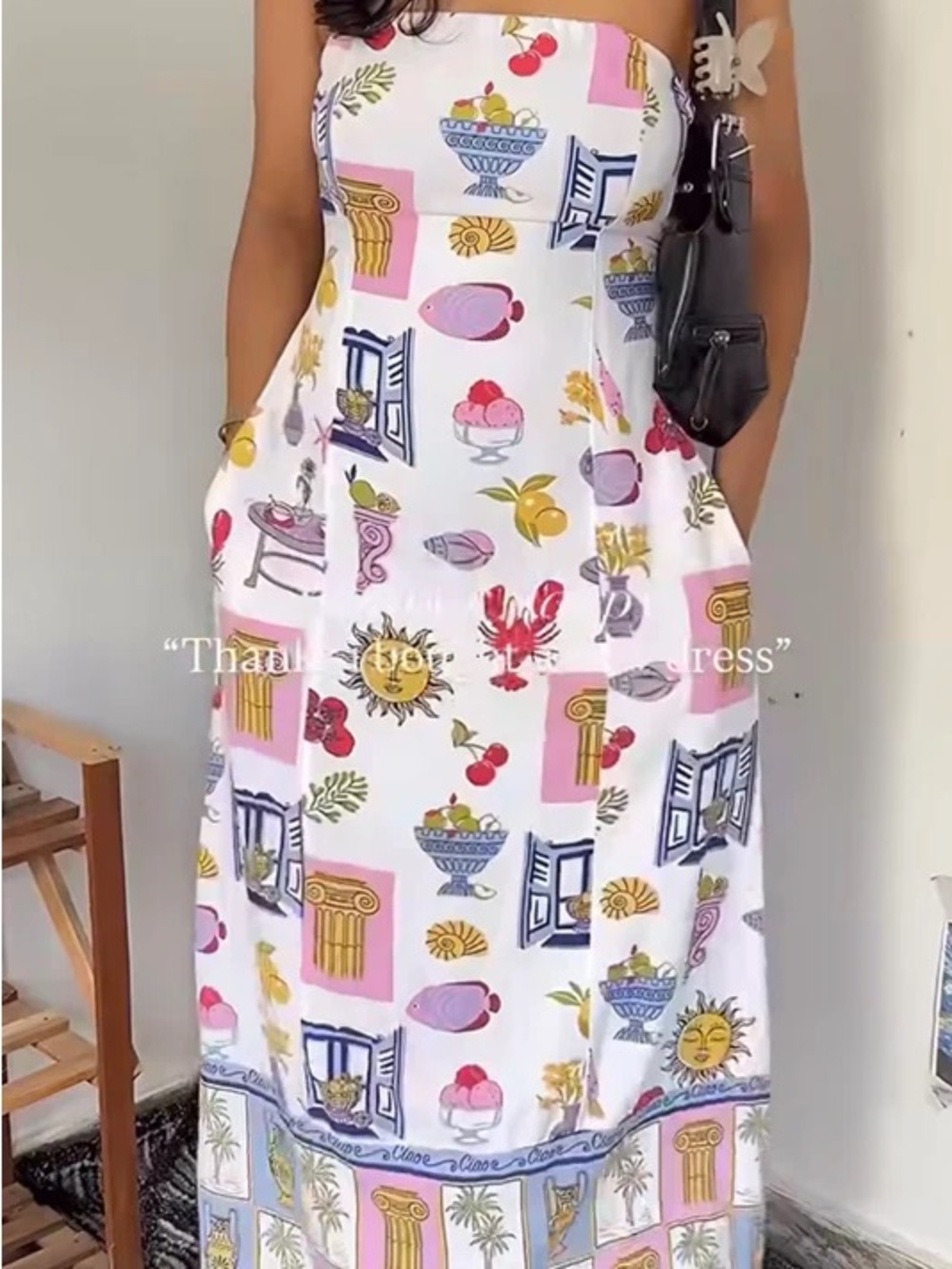 Japna White Strapless Printed Maxi Dress with Multicolor Motifs